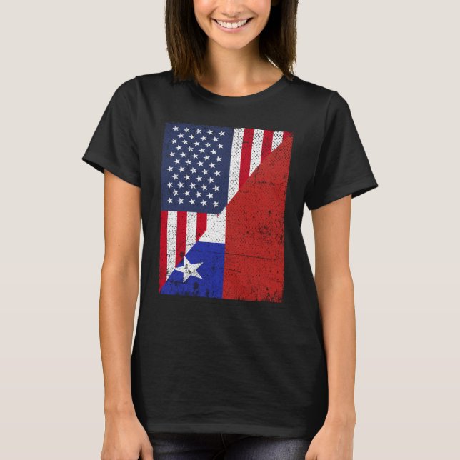 Halva USA flagga, halva Chile, Flagga Amerikanska  T Shirt (Framsida)