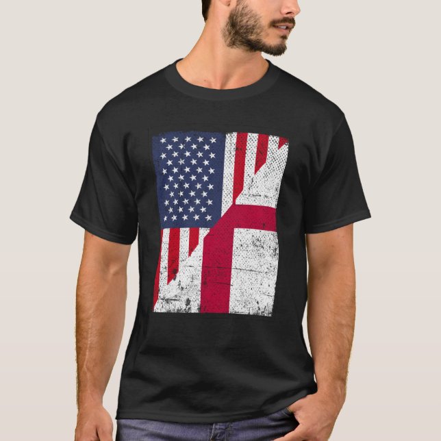 Halva USA flagga halva England Flagga amerikansk e T Shirt (Framsida)
