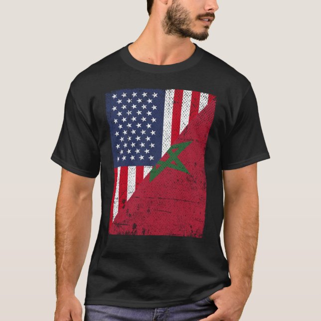 Halva USA flagga, halva Marocko, Flagga, marockans T Shirt (Framsida)