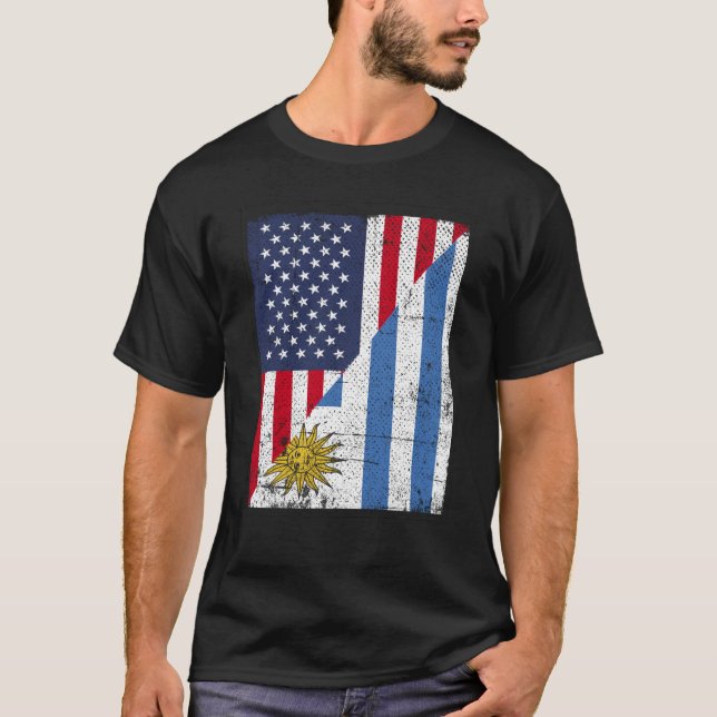 Halva USA flagga-halvan av Uruguay-Flagga, amerika T Shirt (Framsida)