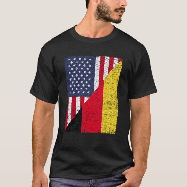 Halva USA flagga-halvan Tysklanda Flagga amerikans T Shirt (Framsida)