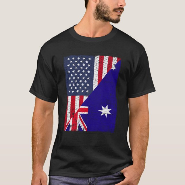 Halva USA flagga-halvAustralien, Flagga Amerikansk T Shirt (Framsida)