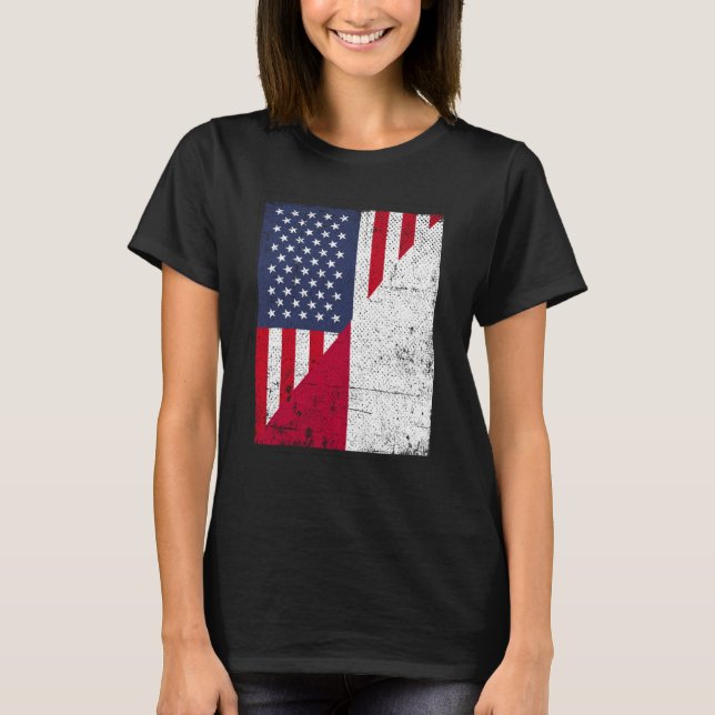 Halva USA flagga i halva Indonesien Flagga amerika T Shirt (Framsida)