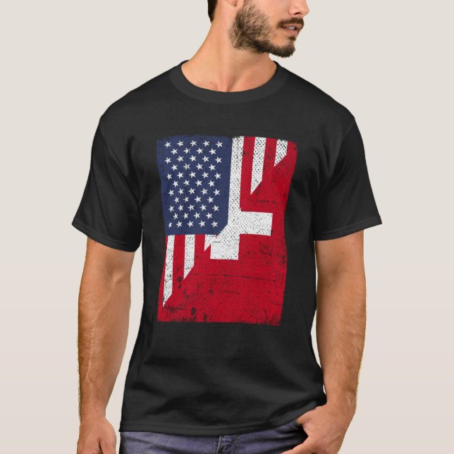 Halva USA flagga i Schweiz (Schweiz), schweizisk,  T Shirt (Framsida)