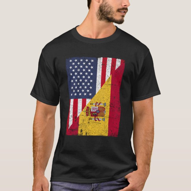 Halva USA flagga, Spanien, amerikanska T Shirt (Framsida)