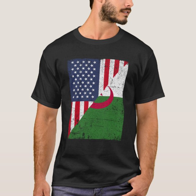 Halva USA-flaggan Halva Albaniens flagga Amerikans T Shirt (Framsida)