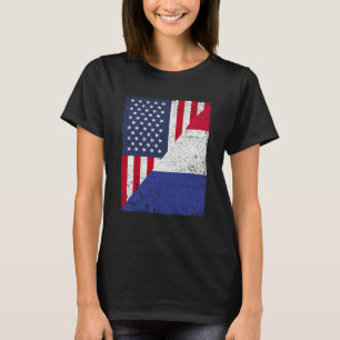 Halva USA-flaggan Halva Frankrikes flagga Amerikan T Shirt