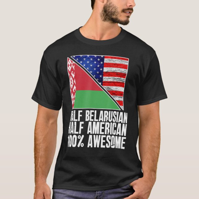 Halva vitryska halamerikanska vitryska amerikanska t shirt (Framsida)