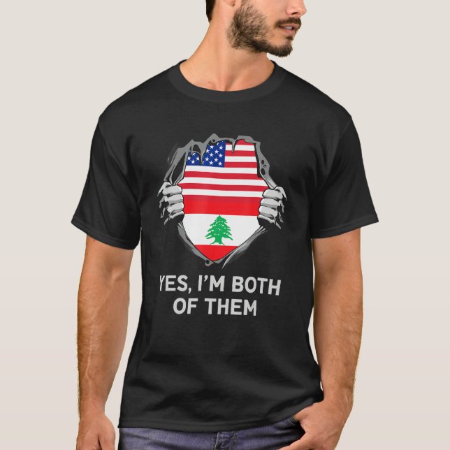 Halvamerikan Halvlibanes USA Libanon Flagga Herr  T Shirt (Framsida)