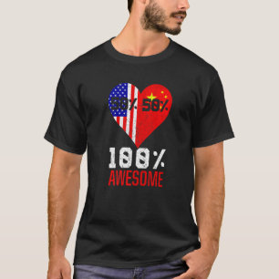 Halvamerikansk Flagga av kinesiskt hjärta i USA-Ch T Shirt