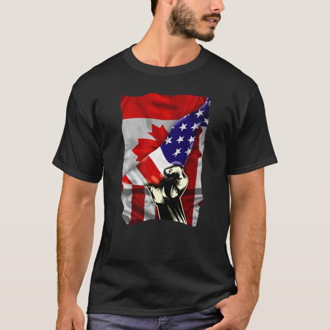 Halvamerikansk Flagga Canadian ROOTS USA flagga Ka T Shirt (Framsida)