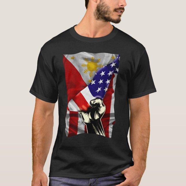 Halvamerikansk Flagga Filipino ROOTS USA flagga Ph T Shirt (Framsida)