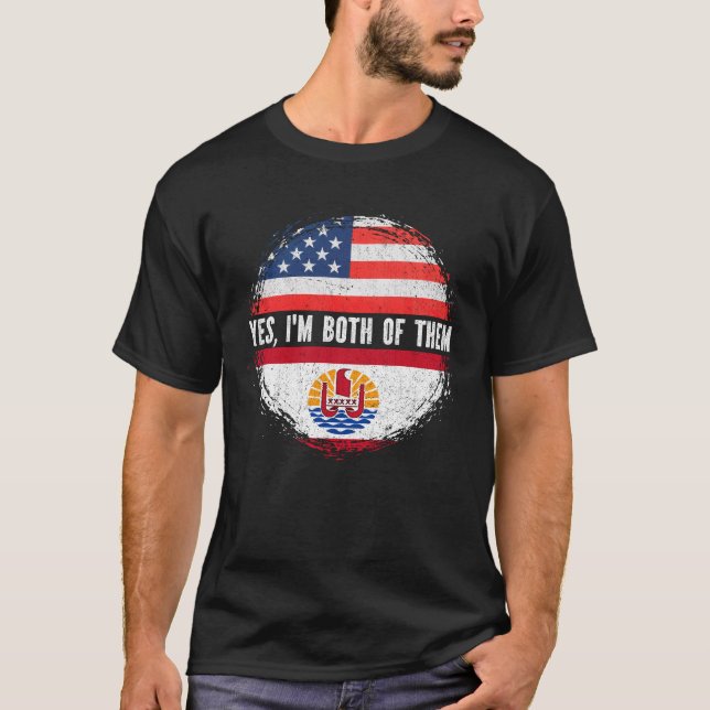 Halvamerikansk Fransk Polynesien USA flagga T Shirt (Framsida)