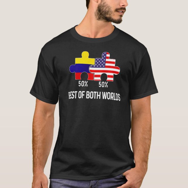 Halvamerikansk halv colombiansk Flagga-kolv i komb T Shirt (Framsida)