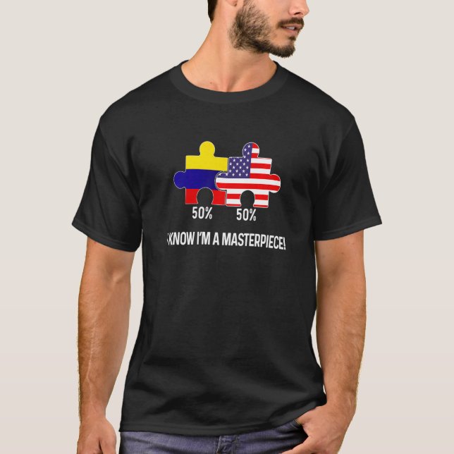 Halvamerikansk halv colombiansk Flagga-kolv i komb T Shirt (Framsida)