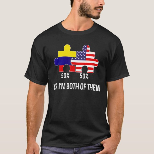 Halvamerikansk halv colombiansk Flagga-kolv i komb T Shirt (Framsida)