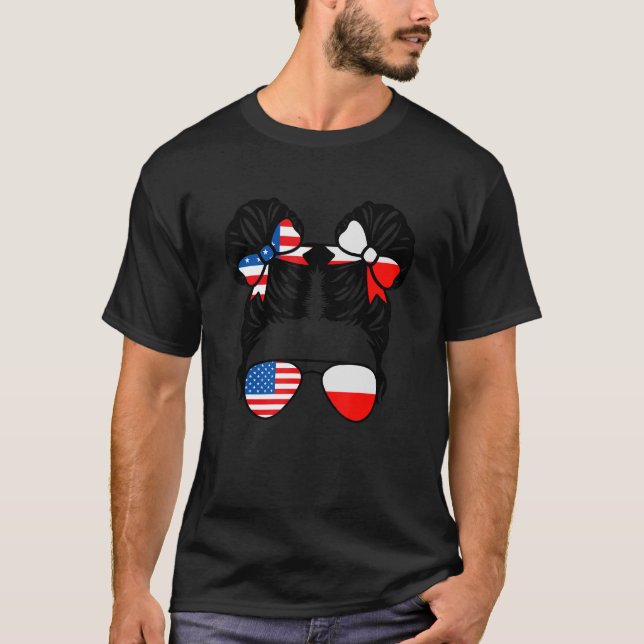 Halvamerikansk halv polsk flicka, USA, Polen, Flag T Shirt (Framsida)
