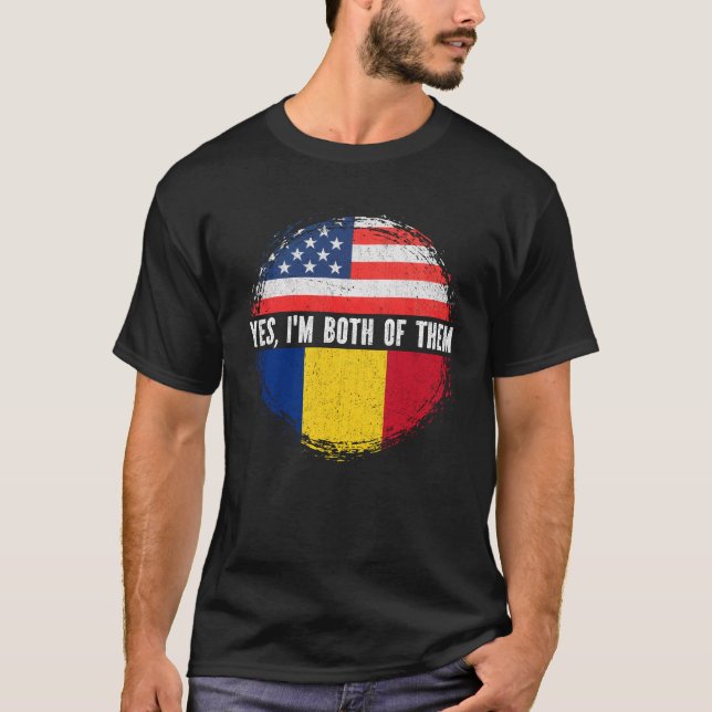 Halvamerikansk halv rumänsk USA flagga-Rumänien T Shirt (Framsida)