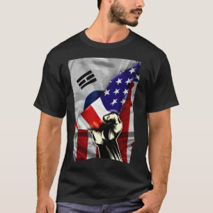 Halvamerikanska Flagga koreanska ROOTS USA flagga T Shirt