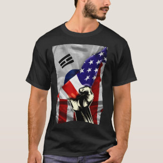 Halvamerikanska Flagga koreanska ROOTS USA flagga T Shirt