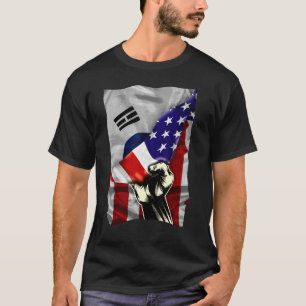 Halvamerikanska Flagga koreanska ROOTS USA flagga T Shirt