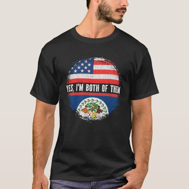 Halvamerikanska halva Belizean USA flagga Belize T Shirt (Framsida)