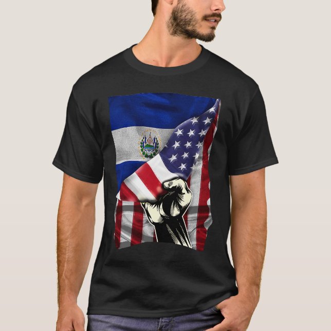 Halvamerikanska halvsalvadoranska ROOTS USA flagga T Shirt (Framsida)
