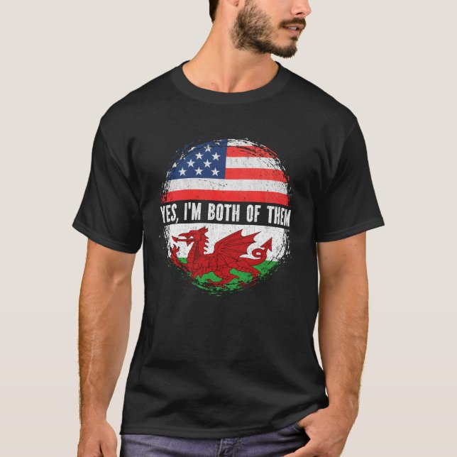 Halvamerikanskt halv Welsh USA flagga Wales Herita T Shirt (Framsida)