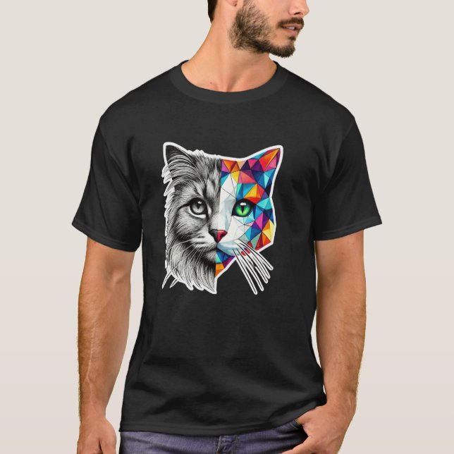 Halvansikte Abstrakt Kattunge Söt Geometri Polygon T Shirt (Framsida)