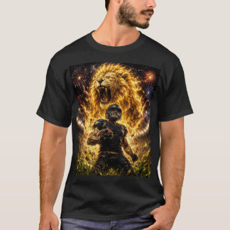 halvärmad t-shirt svart färg lejon design