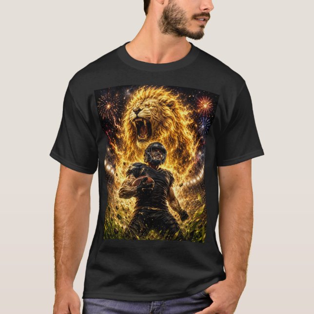 halvärmad t-shirt svart färg lejon design (Framsida)