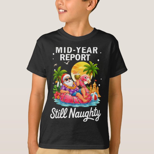 Halvårsrapport busiga roliga tomte strand sommar  t shirt (Framsida)
