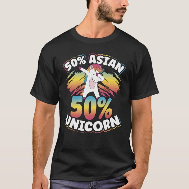 Halvasiatisk halv asiatisk enhörning för asiatiska t shirt (Framsida)