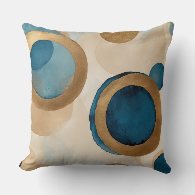 Halvblå muterad koppar och beige cirklar kudde (Framsida)