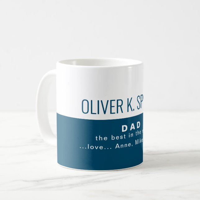 Halvblått meddelande om bästa Pappa Kärlek Kaffemugg (Framsida vänster)