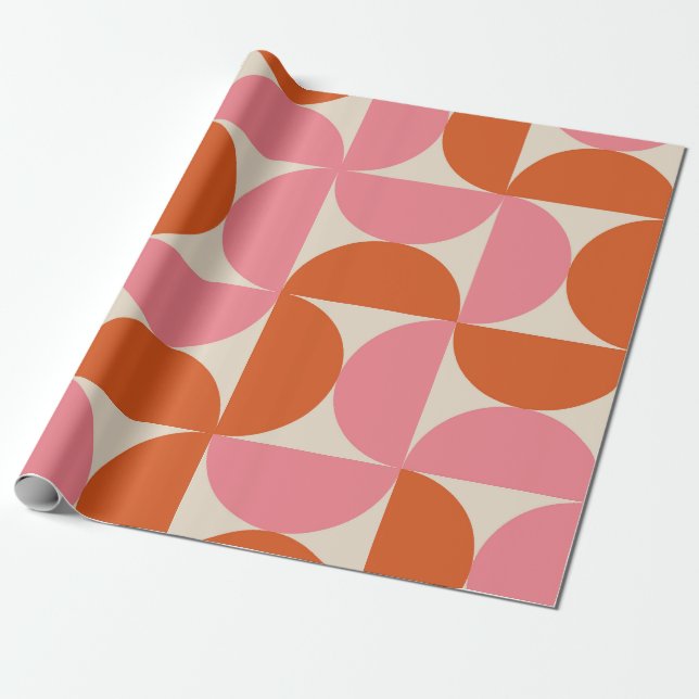 Halvcirkelmönster i rosa och orange från mitten av presentpapper (Utrullad)
