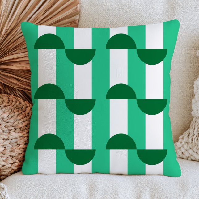 Halvcirklar på gröna ränder Mid Century Modern Kudde (Skapare uppladdad)