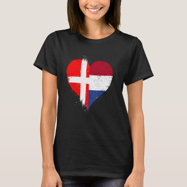 Halvdanska halva nederländska A Danmark Nederlände T Shirt (Framsida)