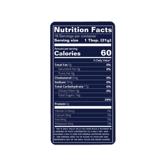 Halveringstift Honung Nutrition har Mörk blått föd Adressetikett (Framsidan)
