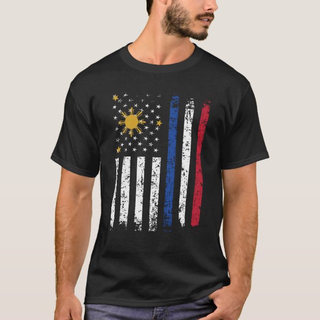 Halvfilippino Halva amerikanska Flagga Filippinern T Shirt (Framsida)
