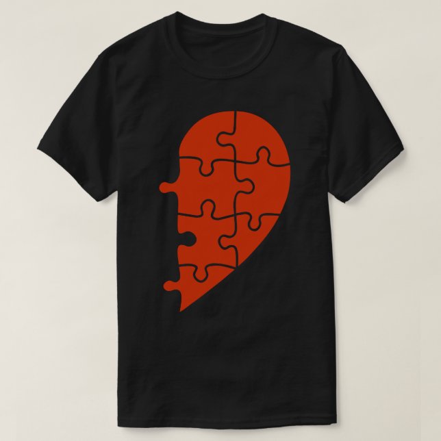 Halvhjärtpussel Par Valentines T-Shirt (Design framsida)