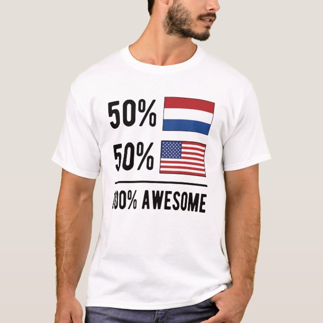 Halvholländska Flagga Nederländerna USA flagga T Shirt (Framsida)