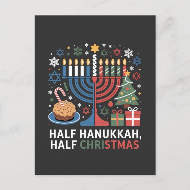 Halvjul Hanukkah Christmukkah Funny Meddelande Vykort (Framsida)