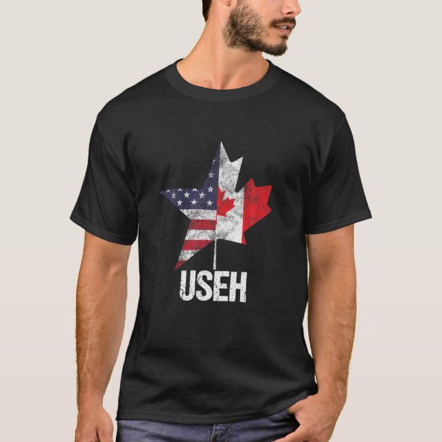 Halvkanadensisk amerikansk USEH Canada USA flagga  T Shirt (Framsida)
