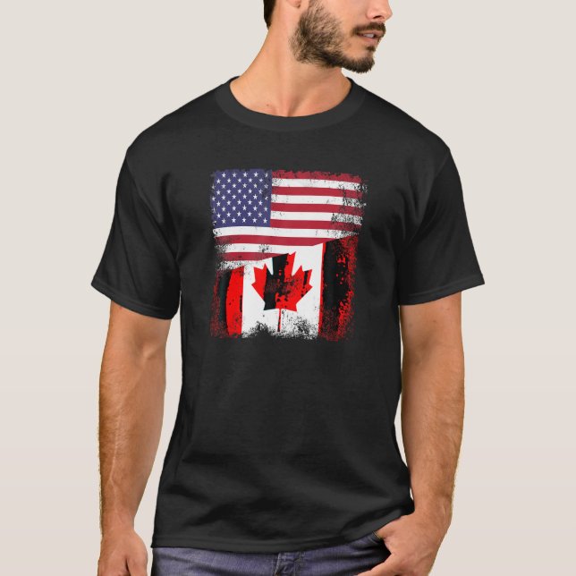 Halvkanadensisk Flagga T Shirt Vintage Canada Gift (Framsida)