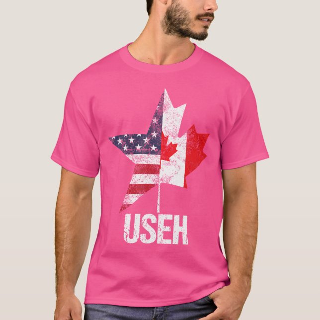 Halvkanadensiska amerikanska Useh Canada USA flagg T Shirt (Framsida)