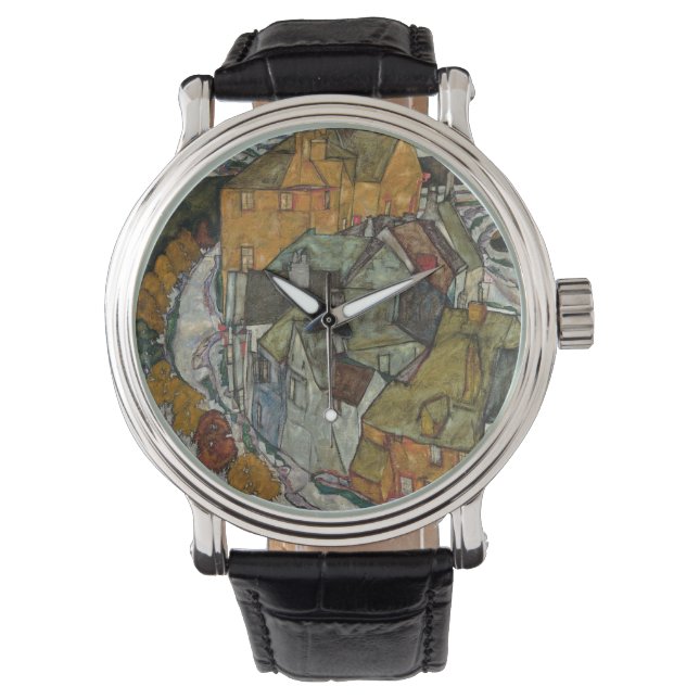 Halvmåne av hus II, Island Town av Egon Schiele Armbandsur (Framsida)