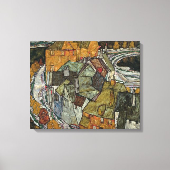 Halvmåne av hus II, Island Town av Egon Schiele Canvastryck (Framsida)