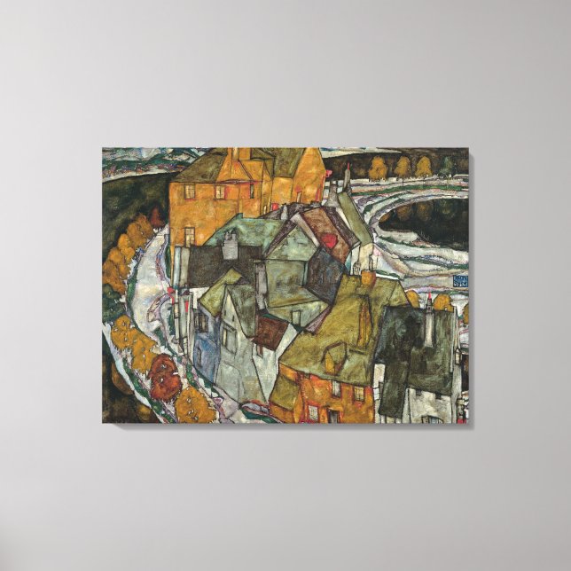 Halvmåne av hus II, Island Town av Egon Schiele Canvastryck (Framsida)