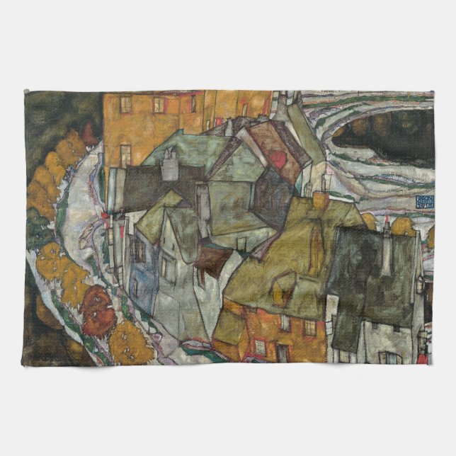 Halvmåne av hus II, Island Town av Egon Schiele Kökshandduk (Horisontell)